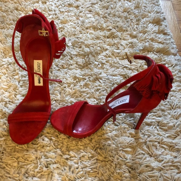 NWT Jimmy Choo Red Suede Heels. 37.5 (7.5) - Picture 6 of 8